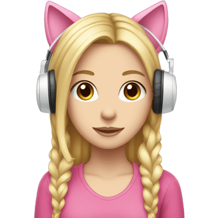 white girl with long blonde hair wearing pink cat ear headphones  emoji