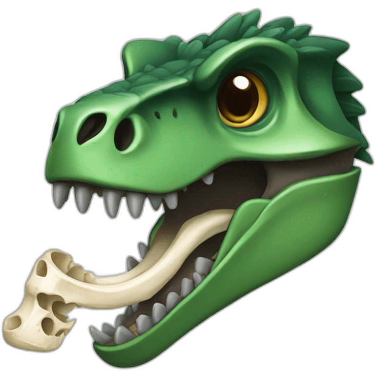 dark green raptor head holding bone emoji