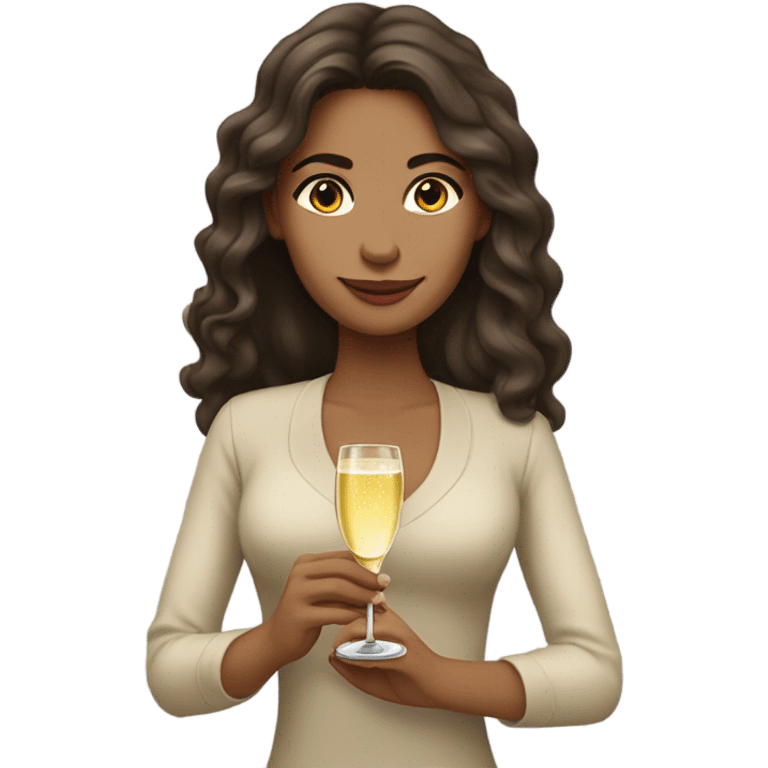 “Create an emoji of a Colombian woman with medium-toned skin, long wavy hair, holding a glass of champagne.” emoji