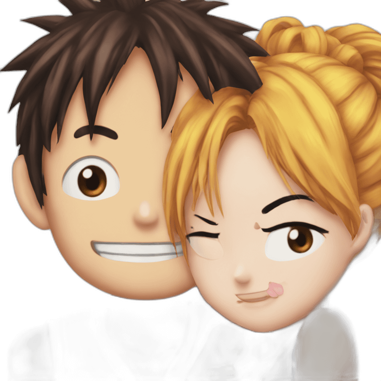 Luffy et nami qui se font un bisous emoji