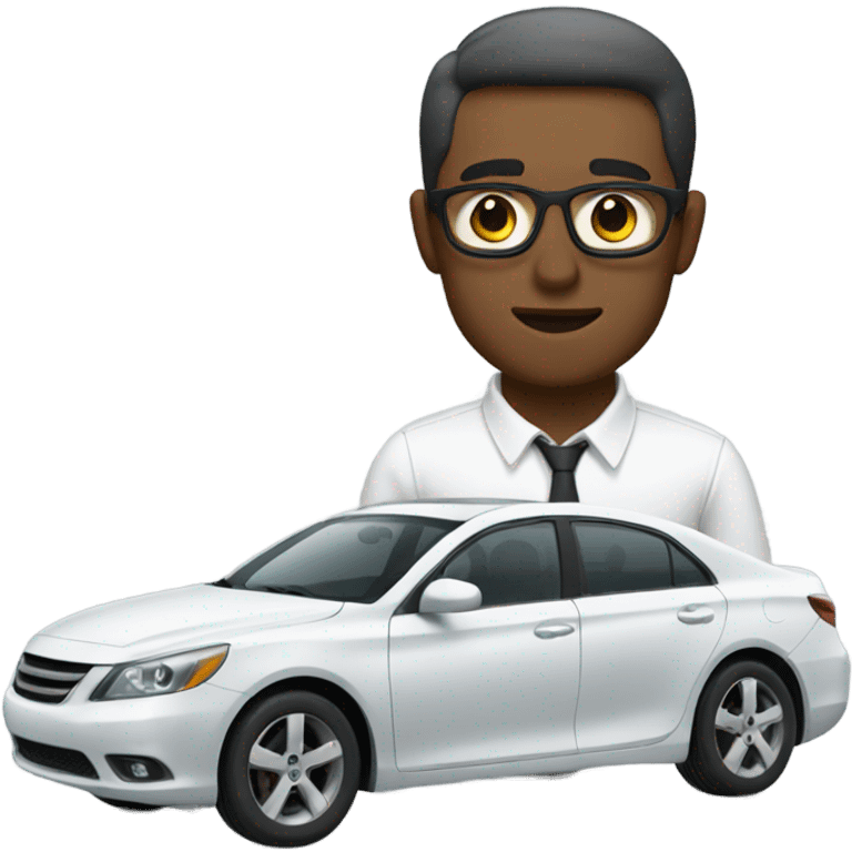 man in white shirt by car emoji