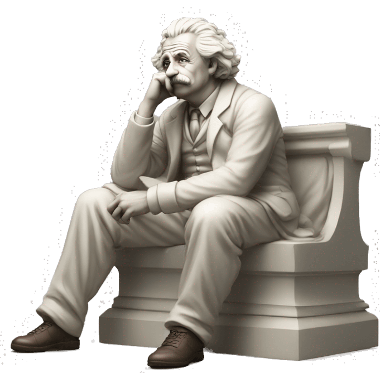 sitting philosopher-statue as albert einstein and thinking lean on fist emoji