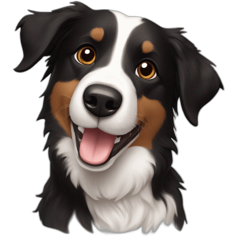 Short haired Border Collie mix black brown, happy and cute  emoji