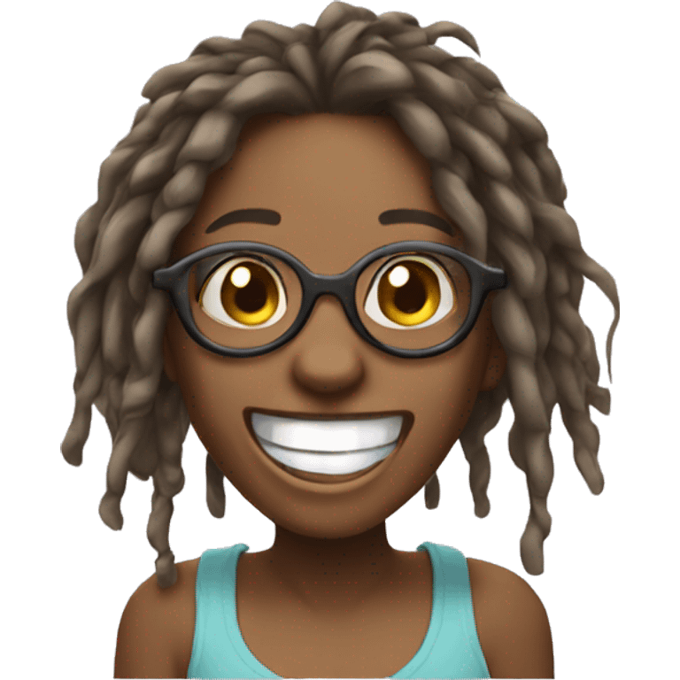 girl laughing emoji with glasses and dreadlocks emoji