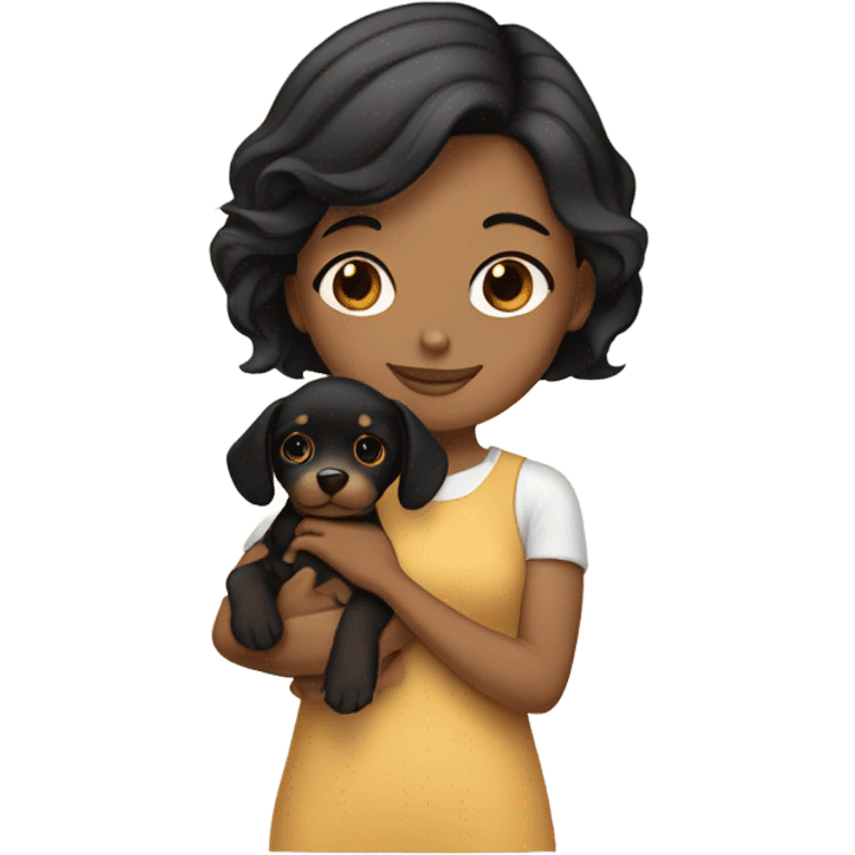 tan girl with black bob holding brown puppy emoji