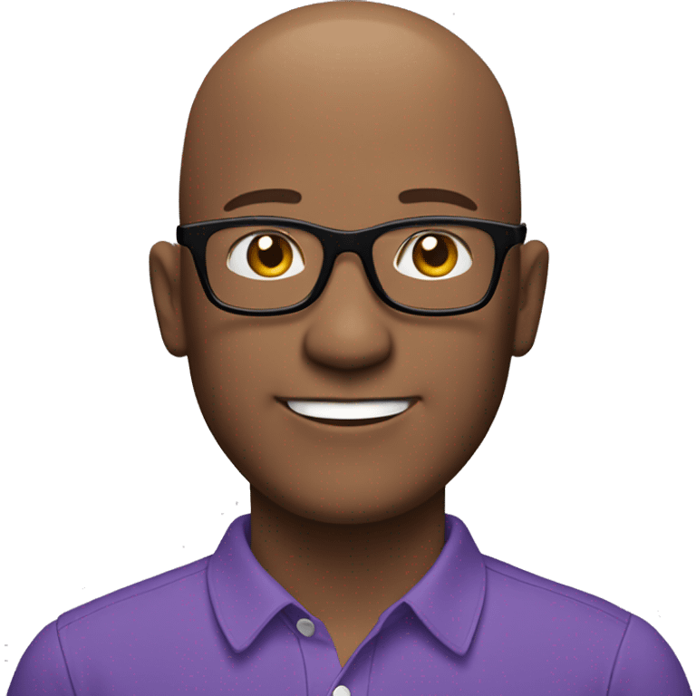 smiling bald man in glasses purple shirt emoji