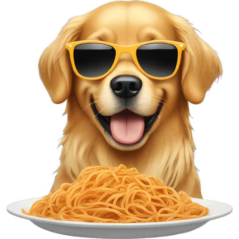 Golden retriever wearing sunglasses eating spaghetti  emoji