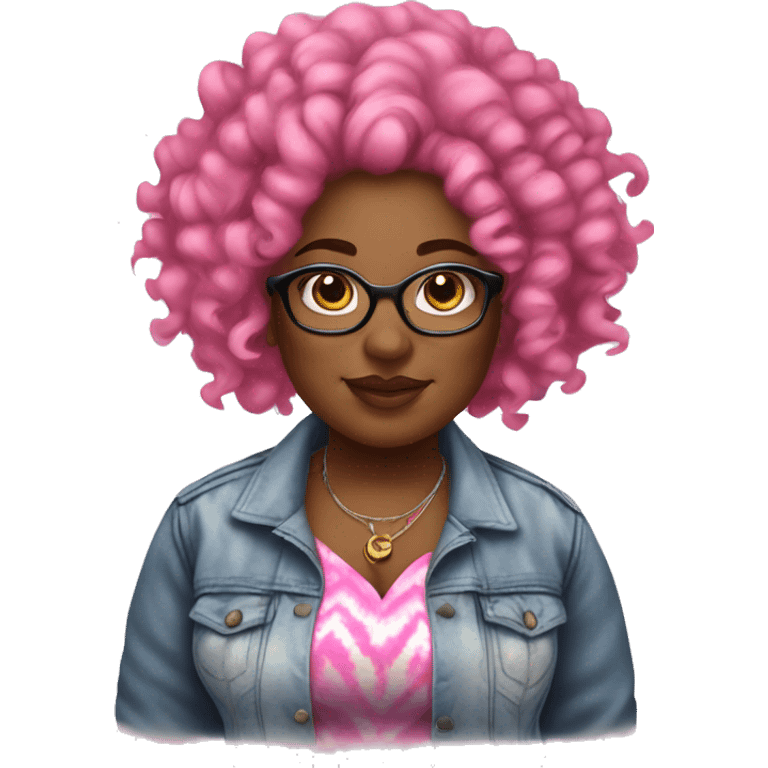 Pretty Plus size black woman with pink curly hair and a tie dye jacket  emoji