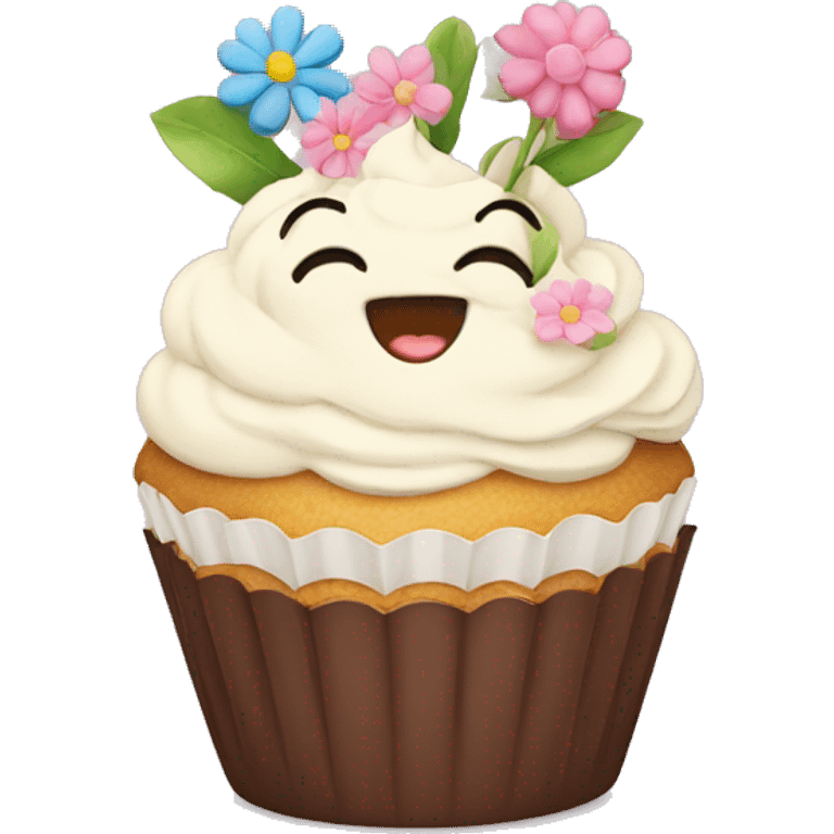 Happy cupcake with flowers on top  emoji