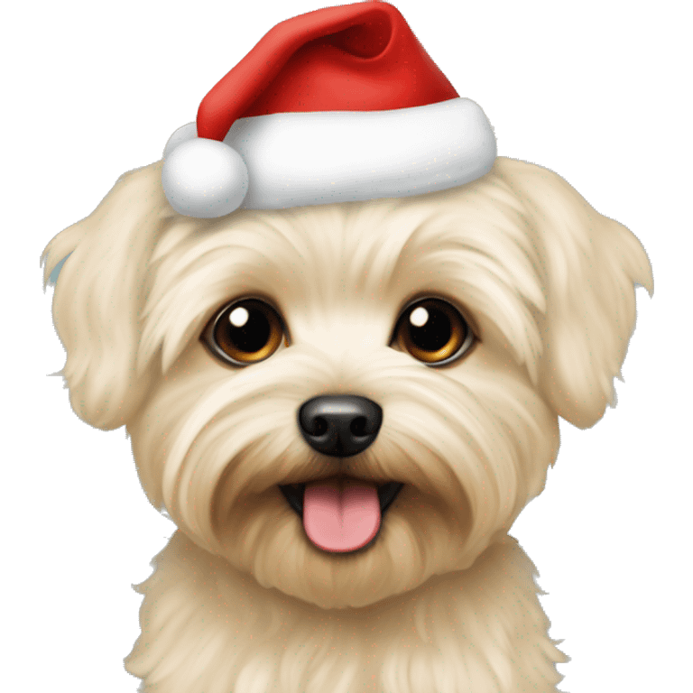 Cream colored Yorkipoo with Santa hat named Dawson emoji