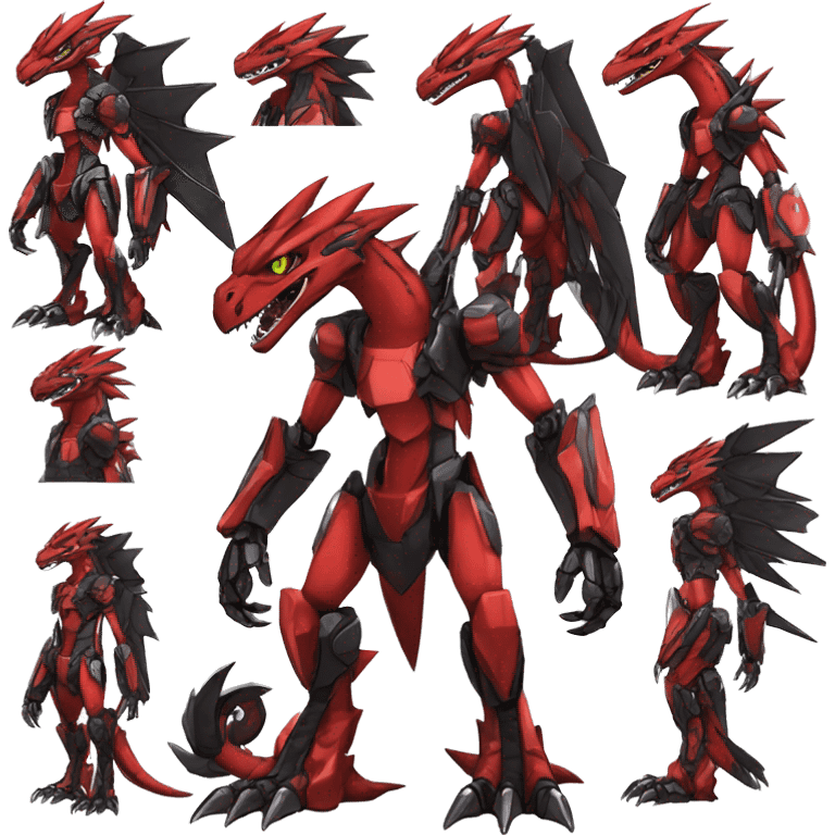  Cool Edgy Black Red Digimon-Fakemon-Guilmon-Velociraptor-Dragon-Mecha full body emoji