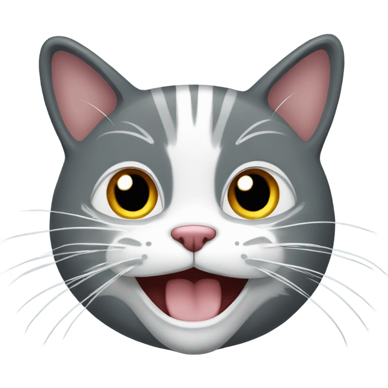 Grey cat with white mouth smiling emoji