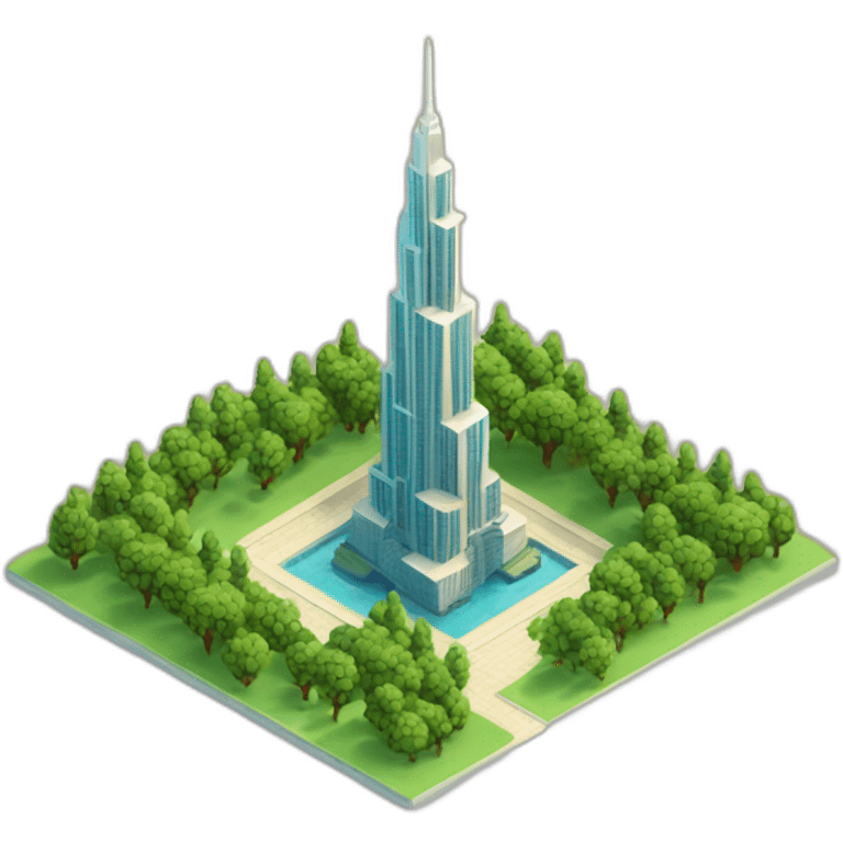 isometric 3d BURJ KAHLIFA WITH TREES emoji