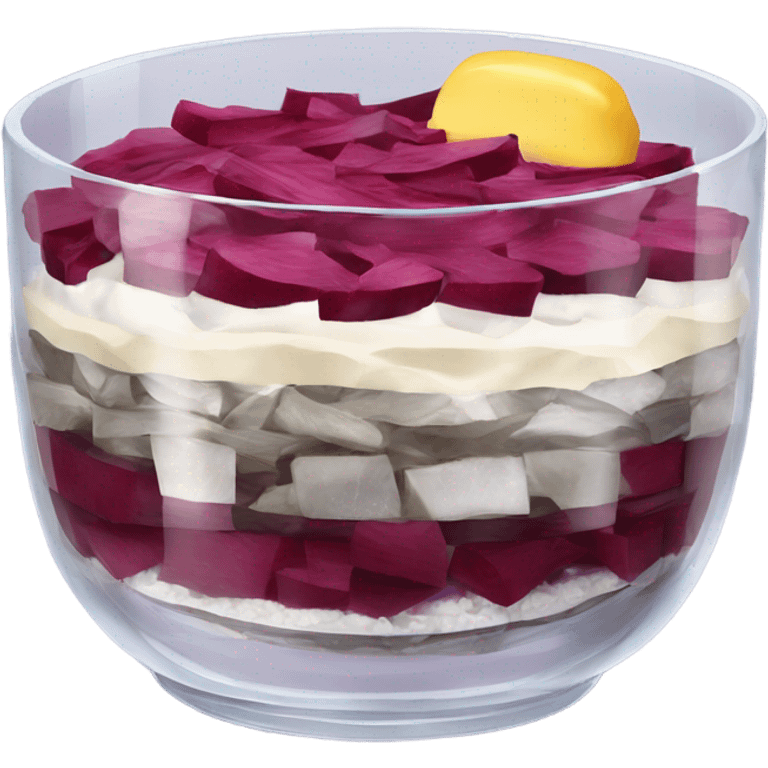 Shuba russian Layered Beet dish  with Herring and mayonnaise in Crystal bowl  emoji