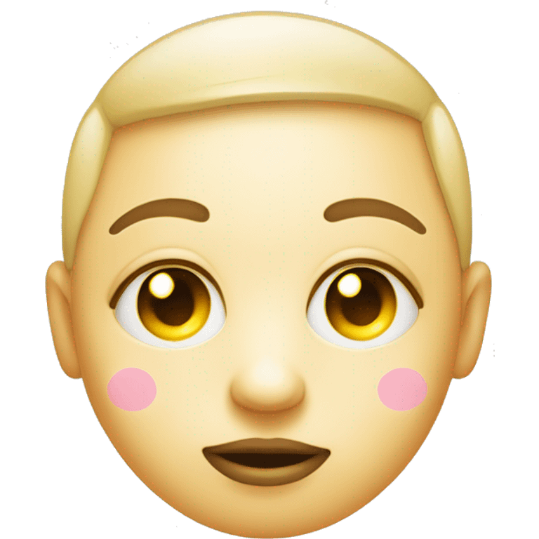 Create a circle regular yellow-faced emoji with large, sparkling eyes and pink blush on the cheeks to convey shyness and affection. The face should have no mouth, symbolizing the hesitation to express feelings no hair , no mouth , no eye brows emoji