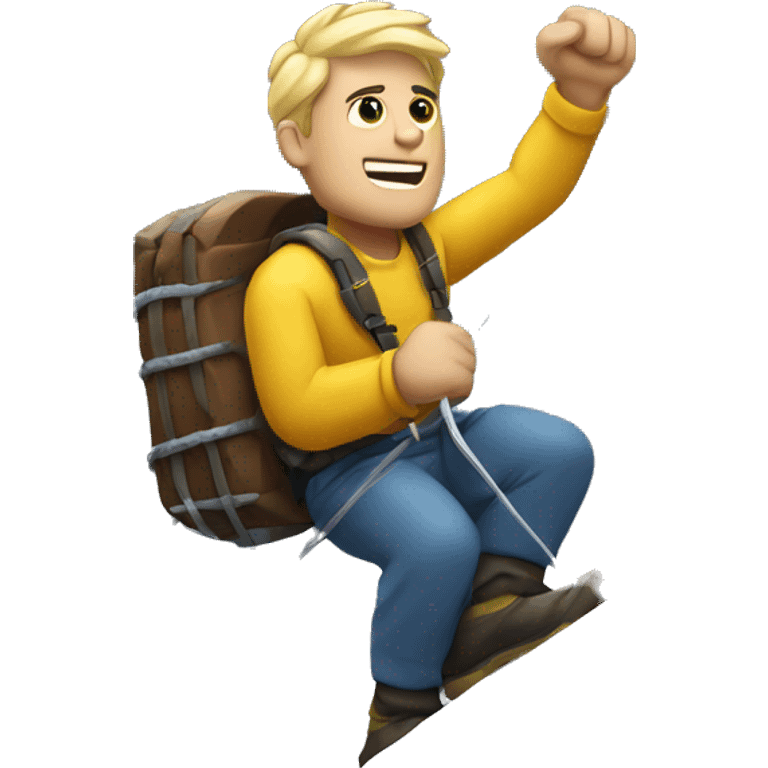 A bold white man climbing a mountain in a storm with internet cables in his hand emoji