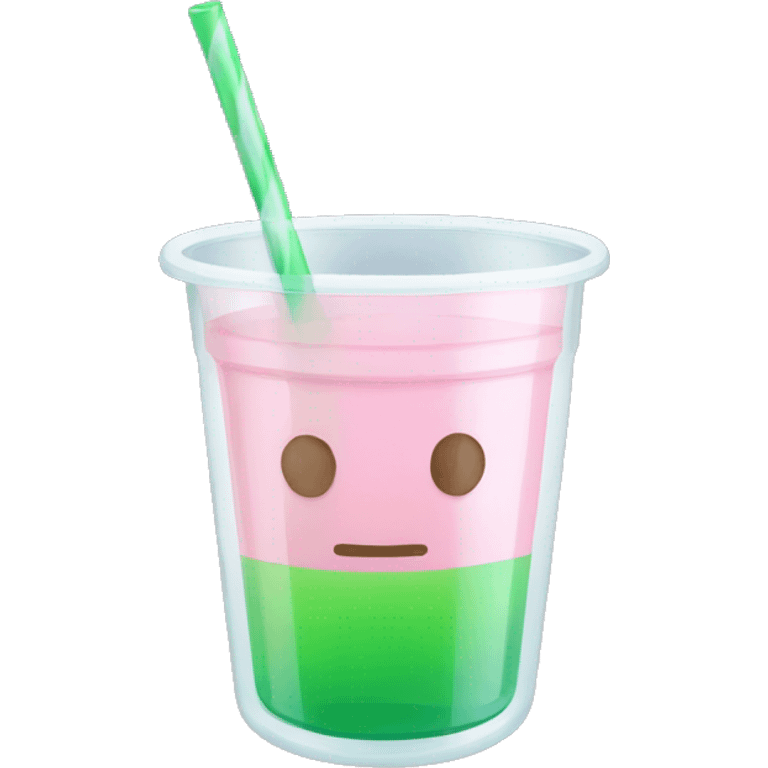 clear cup with light pink and green liquid. Transparent straw sticks out of cup emoji