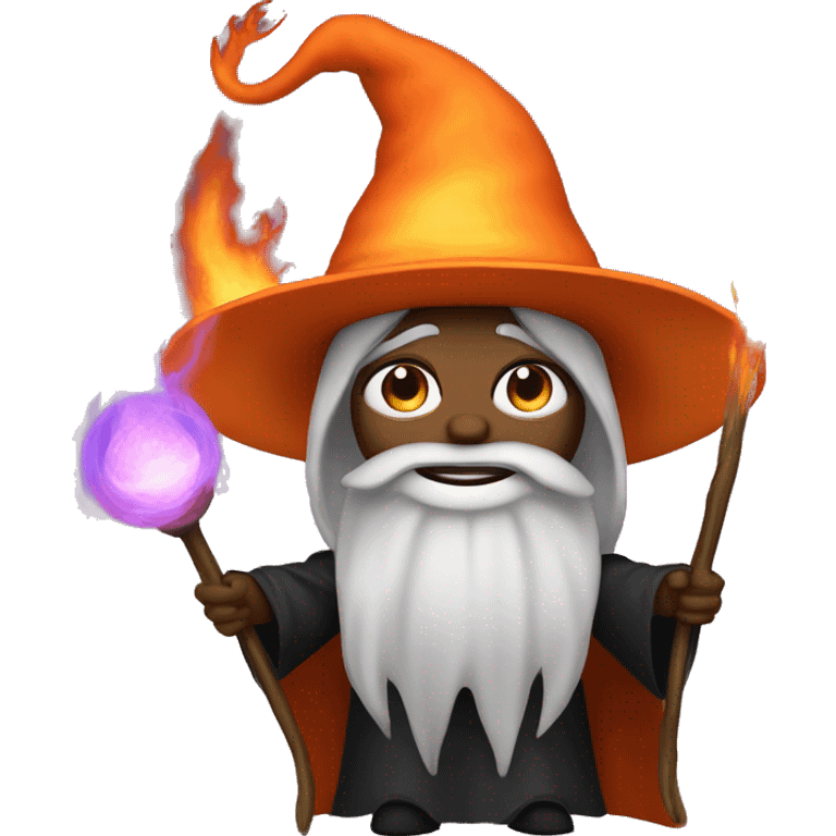 Human demonologist in a wizard costume, surrounded by a fiery halo, Halloween theme, emoji emoji