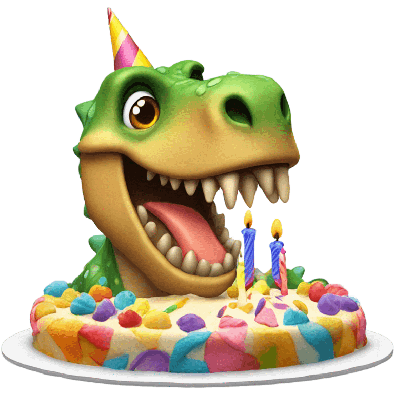 Dinosaur blowing the candles out on a cake emoji