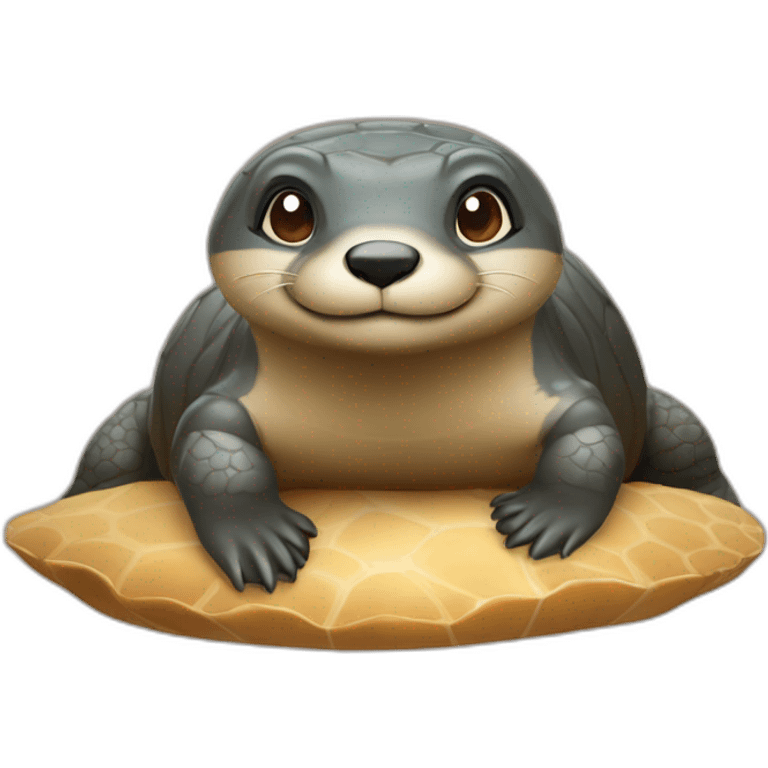 Une loutre sur une tortue emoji