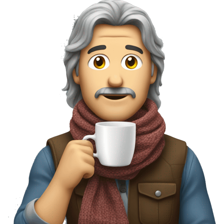 mullet man with scarf drinking coffee emoji