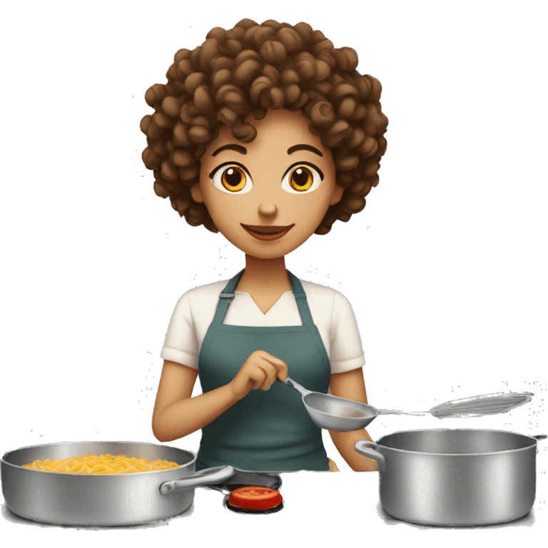 Curly woman white skin cooking emoji