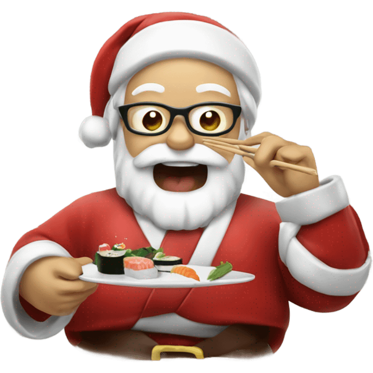 Santa eating sushi and clinking a glass emoji