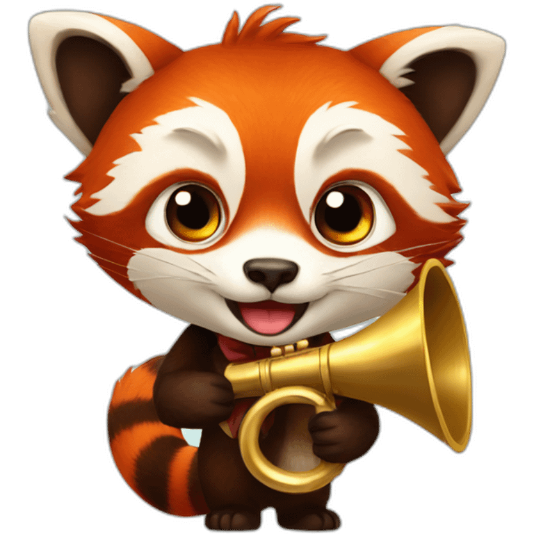 red panda with a brass klaxon horn emoji