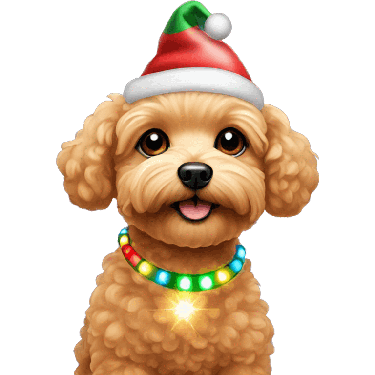 Red maltipoo with Christmas lights decorated around its neck emoji