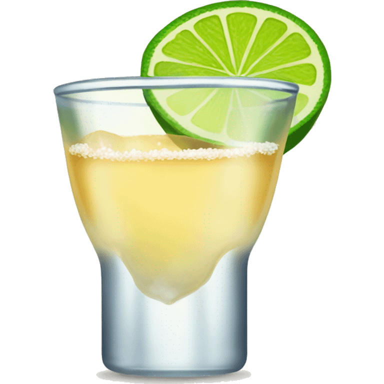 Tequila shot with a lime on top of the glass and salt around the edges emoji