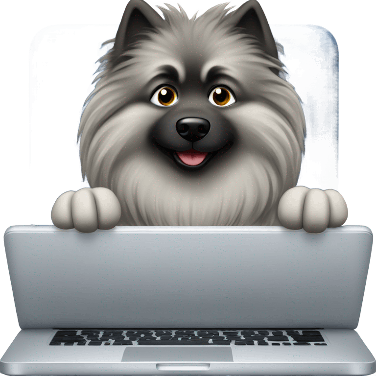 keeshond dog typing on a laptop emoji