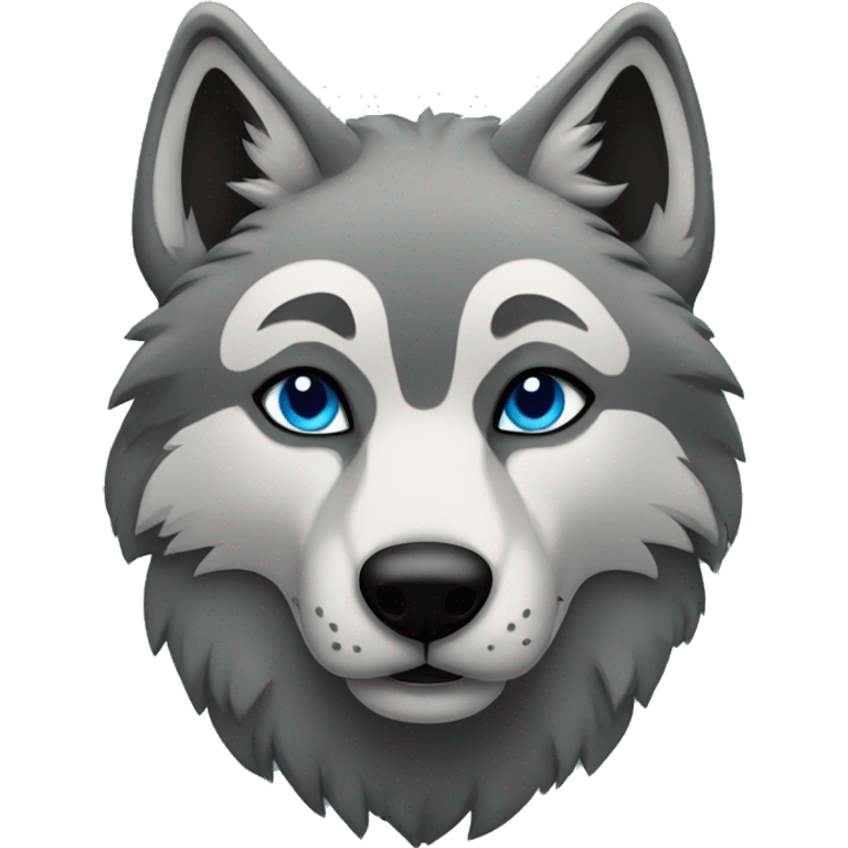 Grey wolf with black paws, black muzzle, black tail. with blue eyes. full body emoji