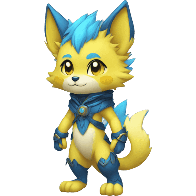 Anthro-Edgy-Cool-Blue-Yellow-Contrast-Colors-Fantasy-Fur-Sona-Chibi-Shiny-Fakémon-Hybrid full body emoji