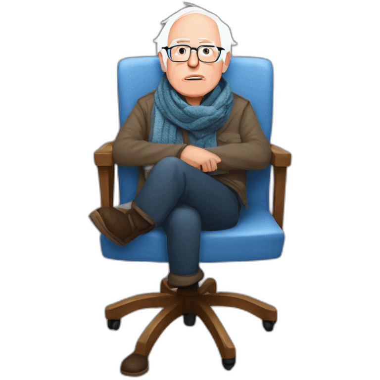 Bernie sanders freezing on chair wearing a scarf emoji