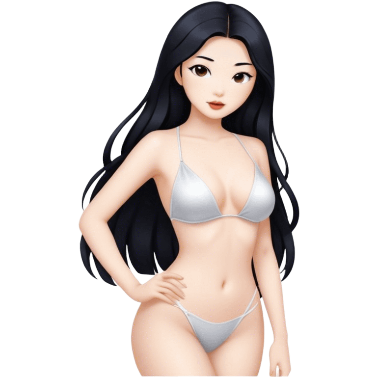 gorgeous Asian girl with long black hair, white skin, and a beautiful body  . Glamorous body  emoji