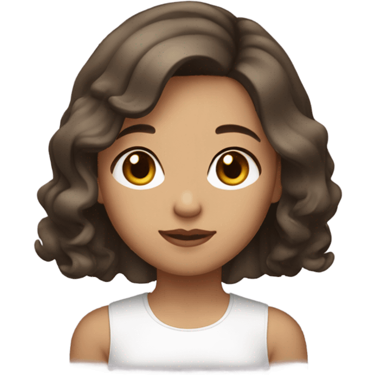 girl with asian skin brown eyes, brown wavy hair in a bob emoji