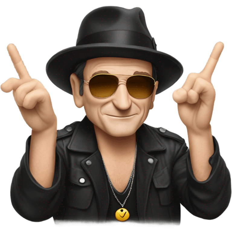 Bono doing v sign emoji