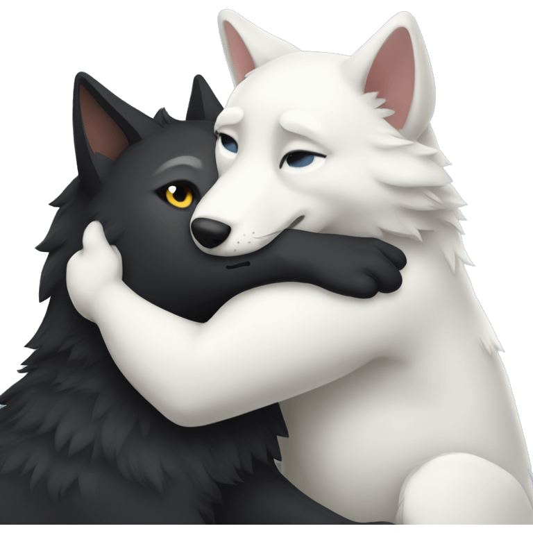 Black wolf hug white cat emoji