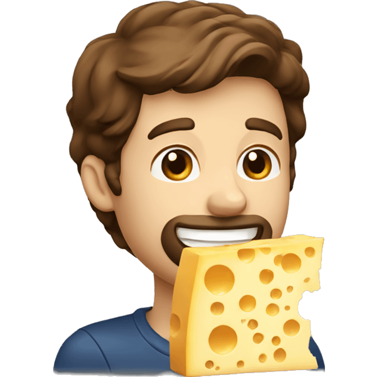 brown hair man eating cheese with sweet smile emoji