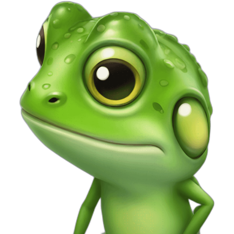 a frog looking at a girl emoji