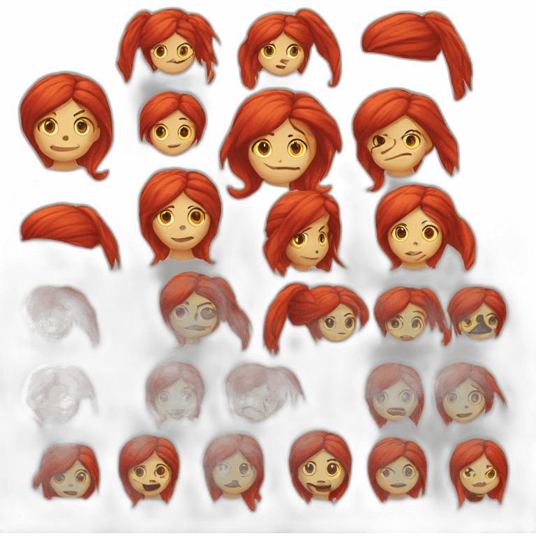 Woman long red hair. Her hair is one long platt on one side Short hair on the other side, pirate hat, skull and crossbones t shirt emoji