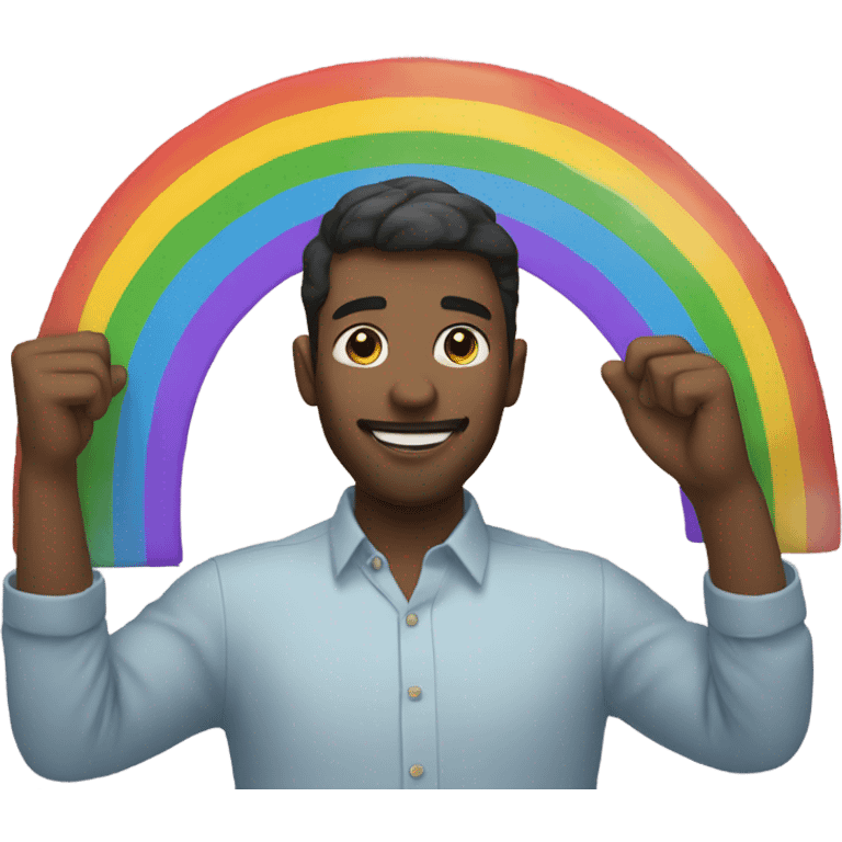 Man holding up a rainbow  emoji