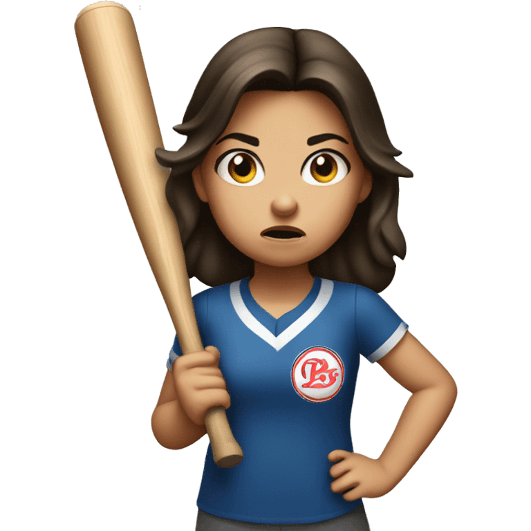 little angry brunette girl holding baseball bat emoji