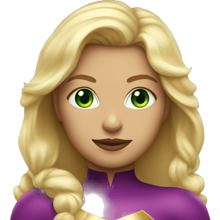 Curvy blonde girl superhero. Green eyes. emoji