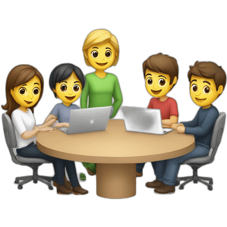 5 Developers with MacBooks sitting around a circular tabl emoji