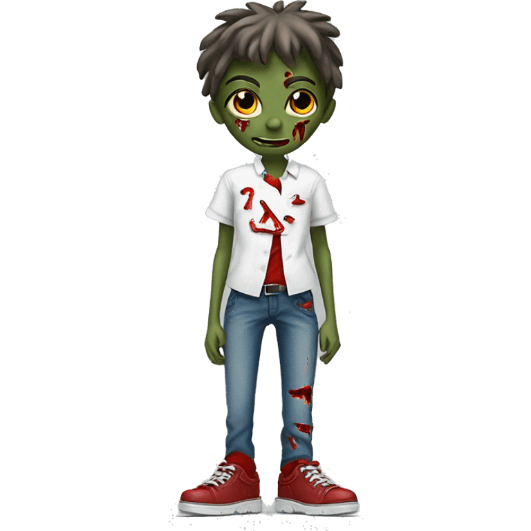 A Zombie With One Shoe On And One Shoe Off Named Zobie With A White School Shirt With Red Accents And With The Letter Z On It And Long Pants. | Photo 1 emoji