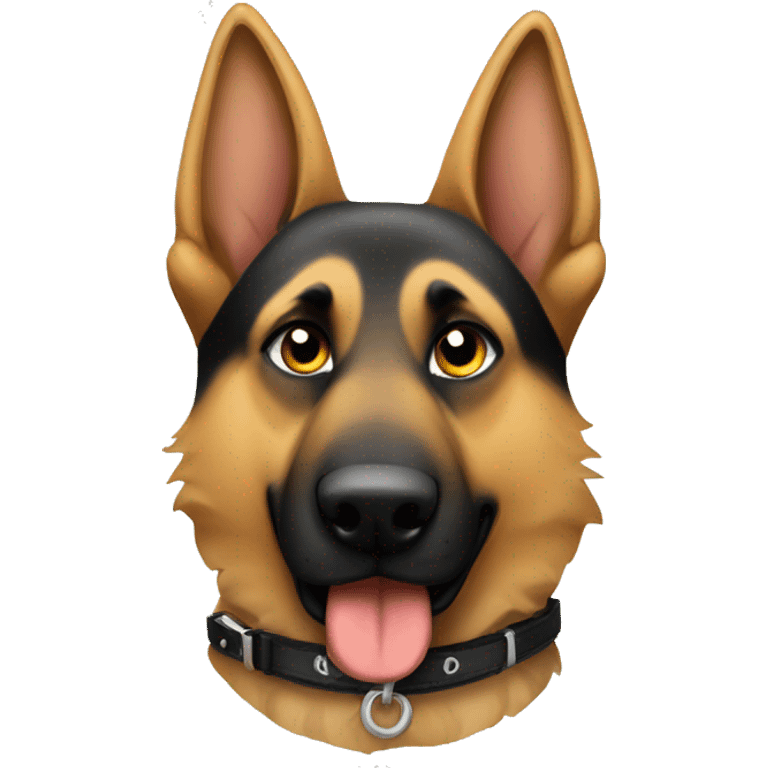 a German Shepard with a collar that says boss emoji