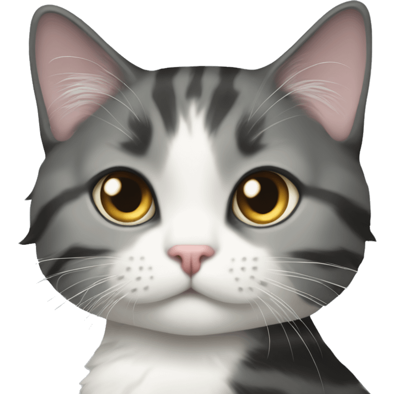 longhair tuxedo cat with a shorthair grey tabby emoji