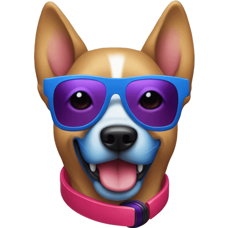 Blue dog with purple headphones and red sunglasses  emoji