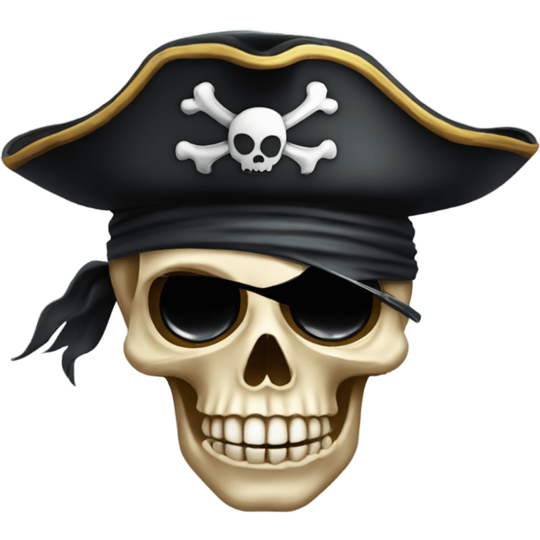 Pirate skull dark with eye patch and hat emoji